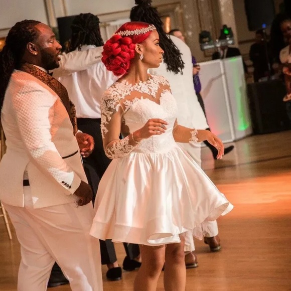 White Lace Cocktail Prom Homecoming Wedding Dress - Picture 2 of 5